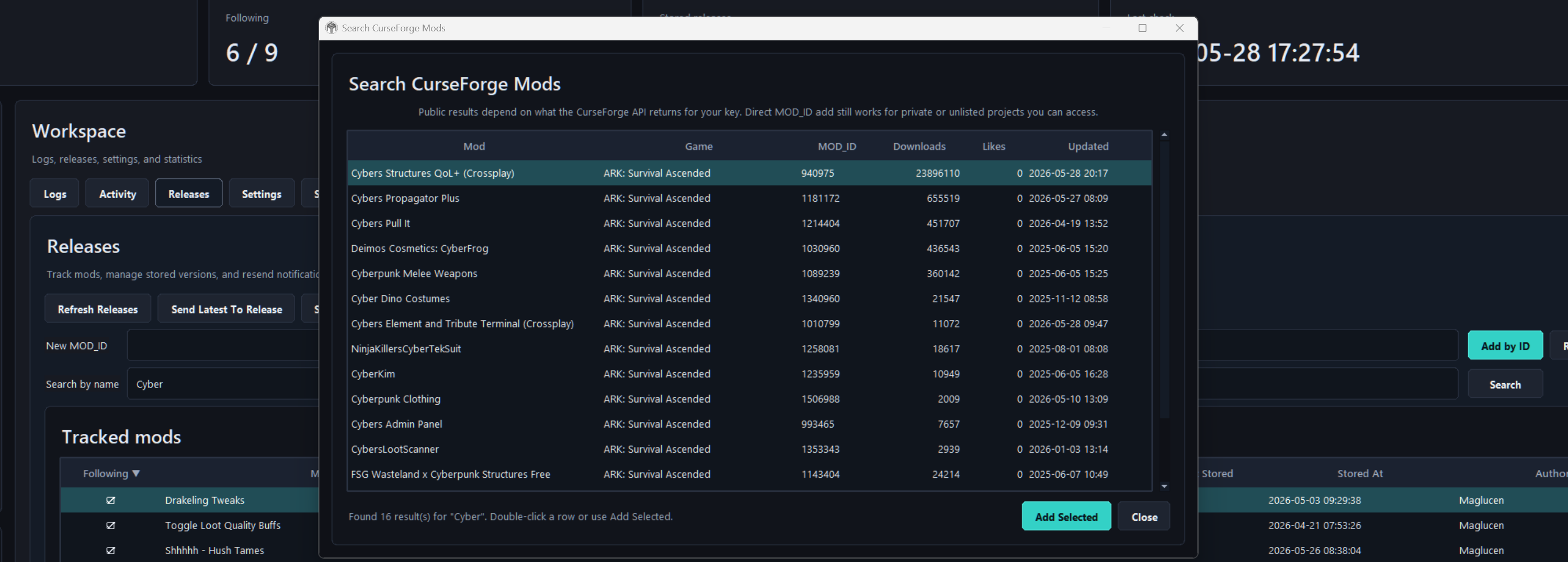 CurseForge search dialog