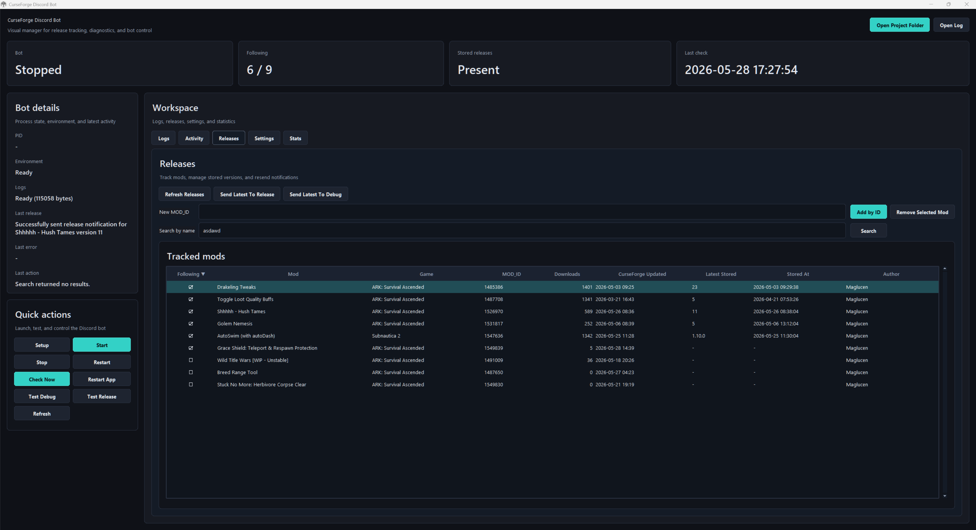 CurseForge Discord Bot Manager - Release Tool