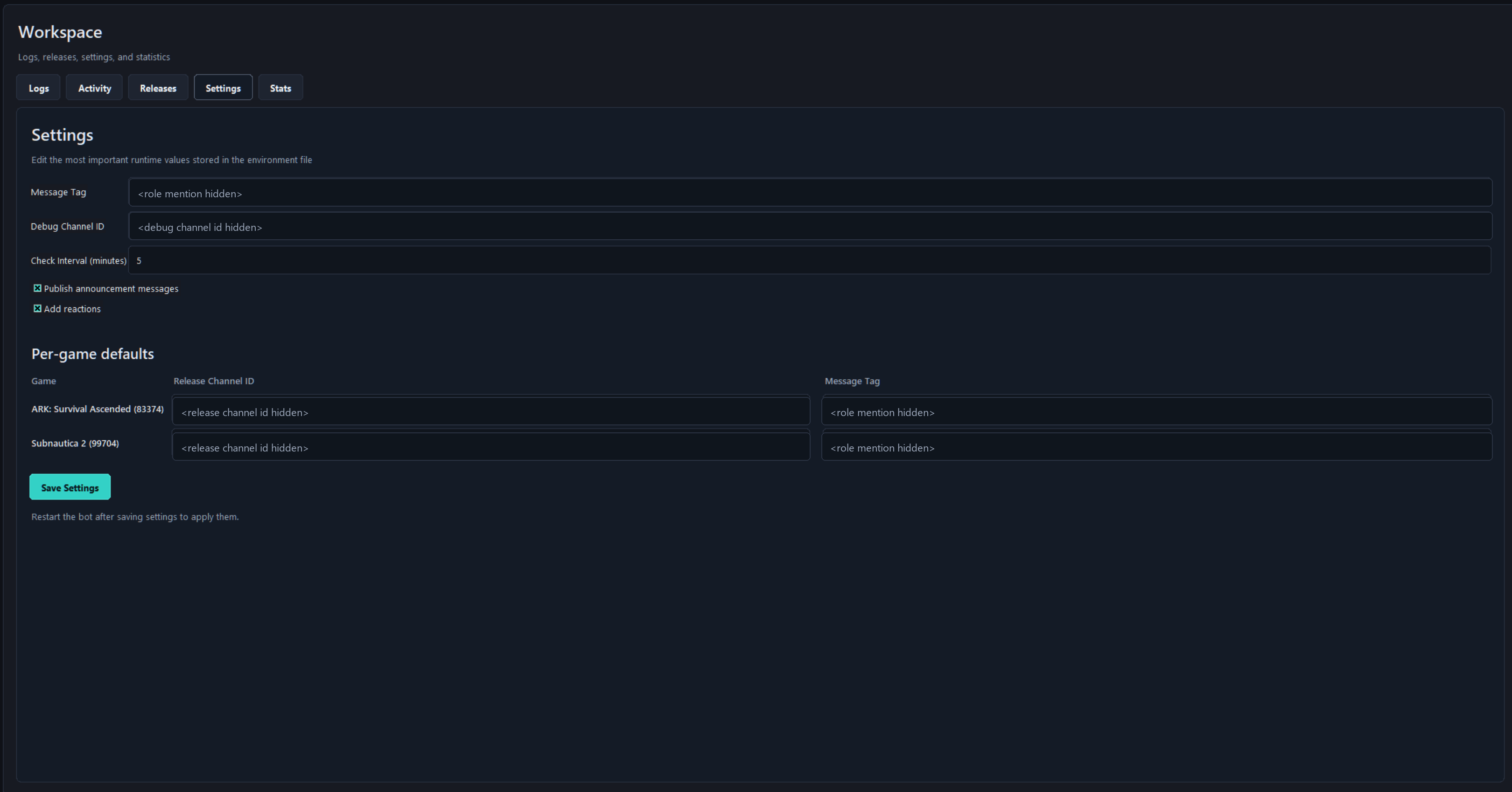 Settings with safe screenshot mode