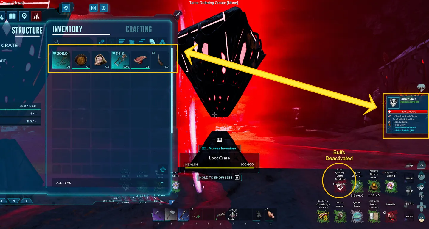 Supply crate preview and disabled loot quality buffs after using the toggle