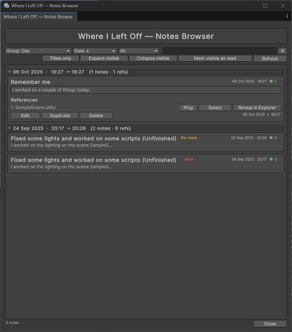 WILO — Notes Browser with search and session/day grouping
