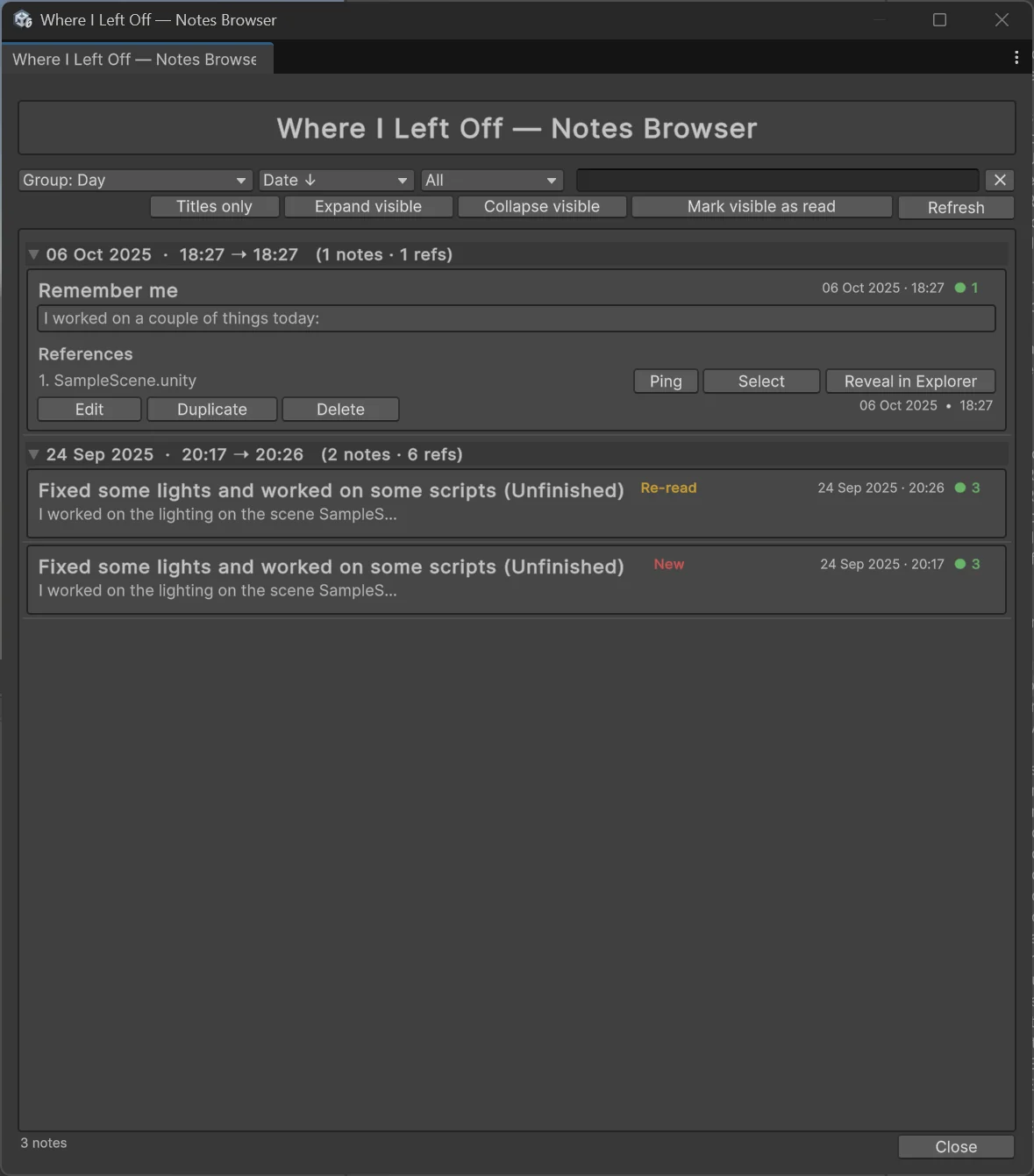 WILO — Notes Browser with search and session/day grouping