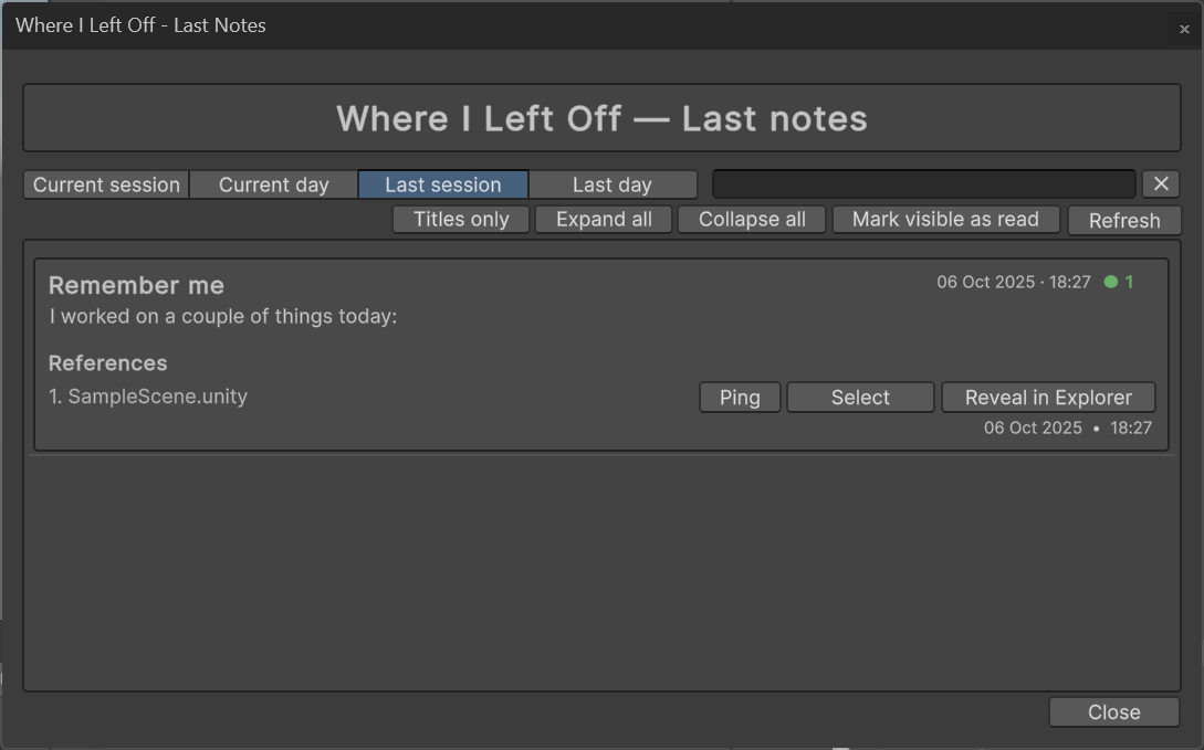 WILO — Startup reminder surfaces last note