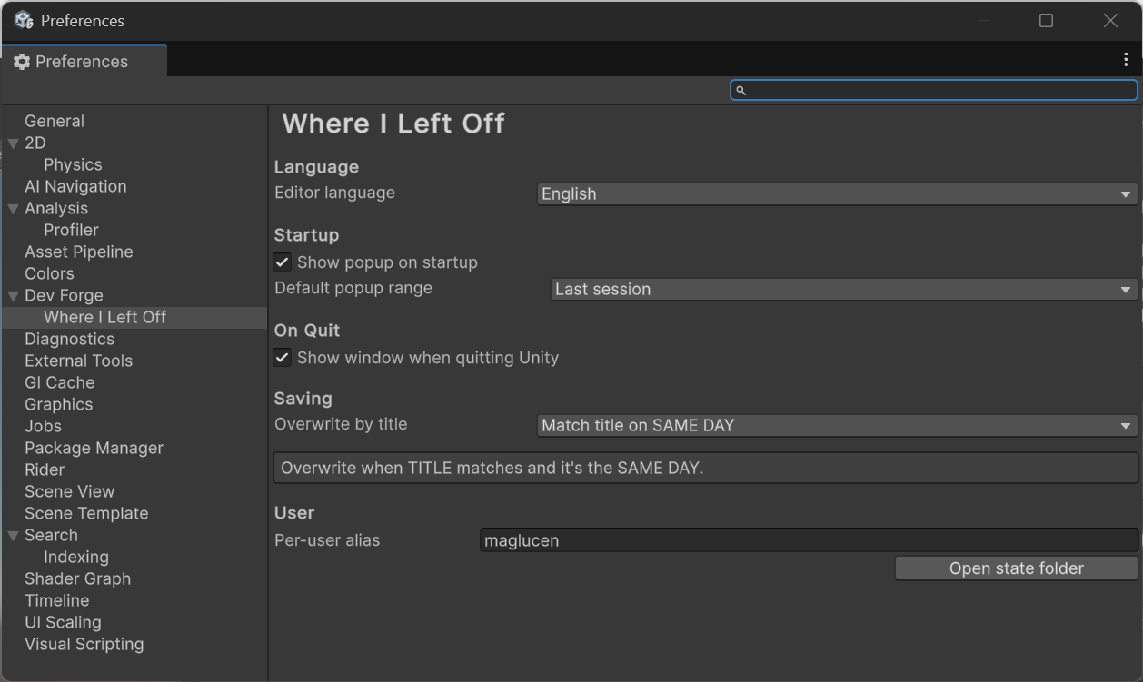WILO — Preferences panel