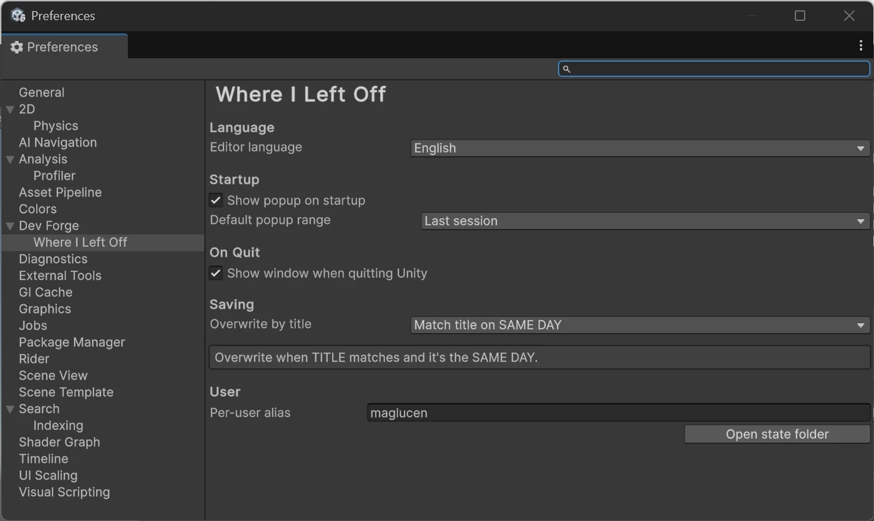 WILO — Preferences panel