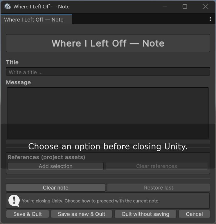 WILO — Exit popup with one-liner note